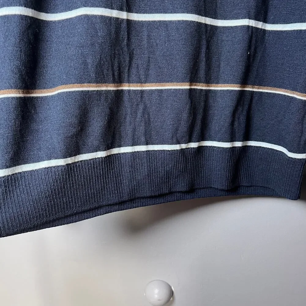 Banana Republic L Men’s Striped Crewneck Sweater Navy Blue Preppy Classic Knit